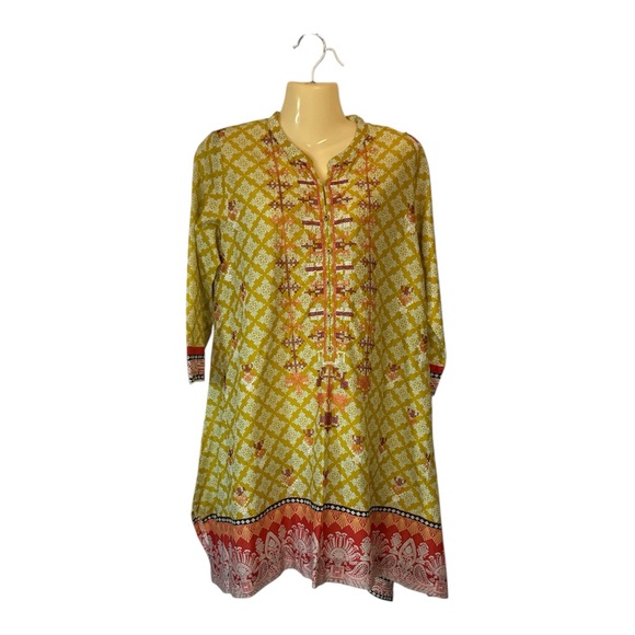 Limelight Tops - Limelight Mustard Floral Printed Tunic Kurti Embroidered Bohemian Size Medium